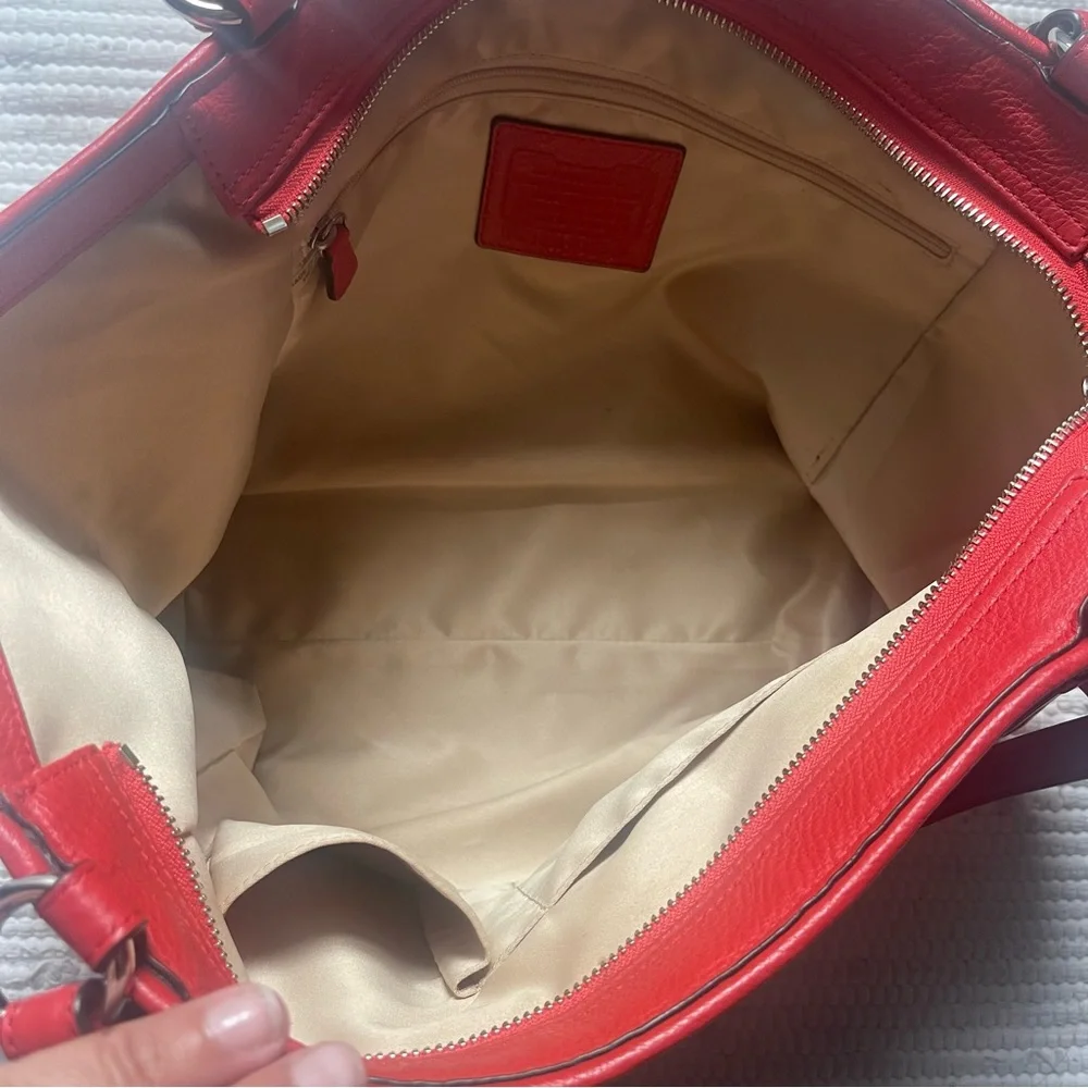 Coach 29898 RED COACH Park Patent Leather Carrie Tote Handbag Pebble Leather